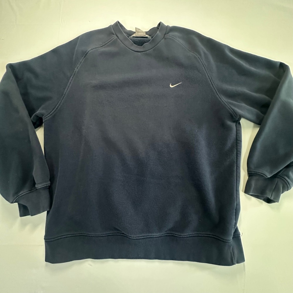Nike Vintage Crewneck Sweatshirt Navy Blue Embroidered Swoosh Pullover Large